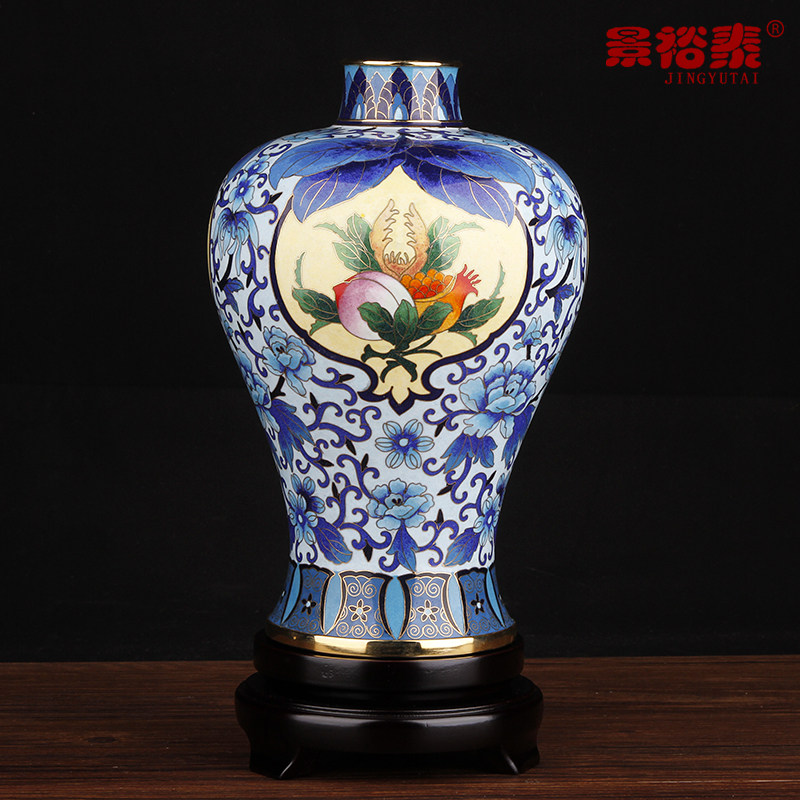 10寸景泰蓝铜花瓶梅瓶家居客厅装饰玄关摆设送老人生日祝寿礼物