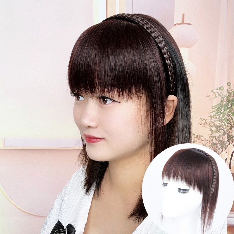 辫子发箍刘海一体真发全真发自然前额稀少遮白发头顶补发片假发女