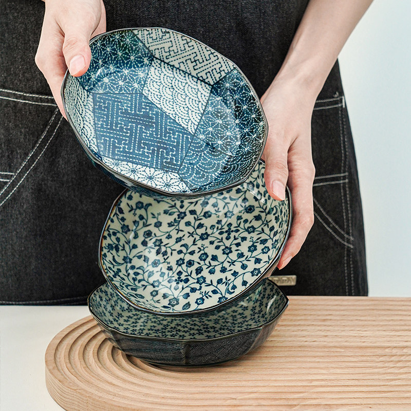 美浓烧日式陶瓷盘子菜盘家用釉下彩网红深盘碟子餐盘高级感餐具