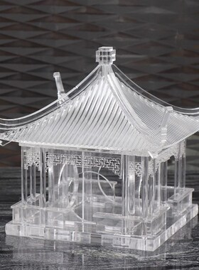 新中式透明古建筑凉亭摆件屋檐工艺品禅意样板房玄关书柜软装饰品