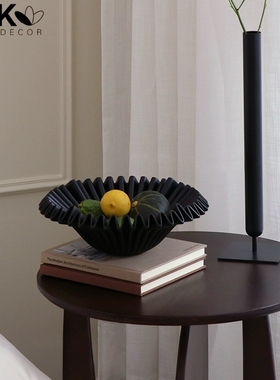 简约现代波浪黑色中古果盘法式果碗餐桌茶几桌面收纳装饰艺术摆件