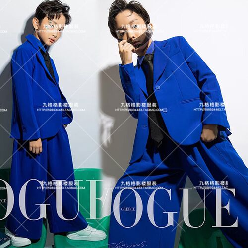 男童蓝色西装套装儿童演出服幼儿模特大赛T台走秀潮服西服单外套