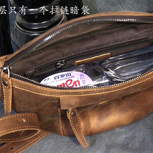 复古头层牛皮男士胸包真皮斜挎包男休闲单肩包疯马U包皮多功能运