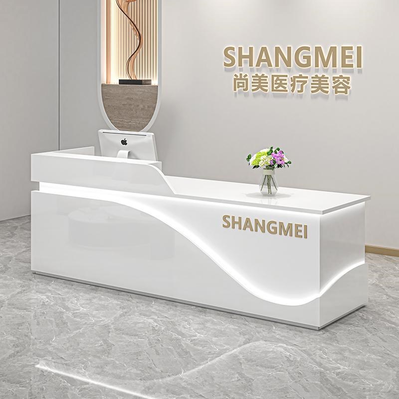 收银台简约现代奶茶店亮光店铺小型吧台柜服装商用前台公司接待台图片