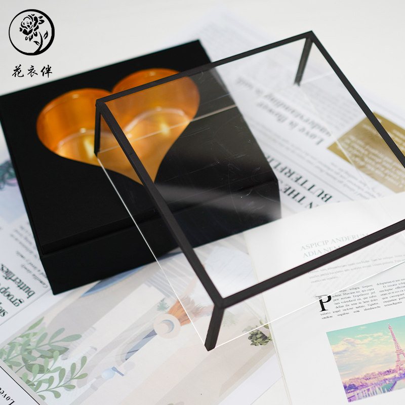 情人节玫瑰花方盒高透亚克力心形花盒花束花艺包装材料鲜花礼品盒