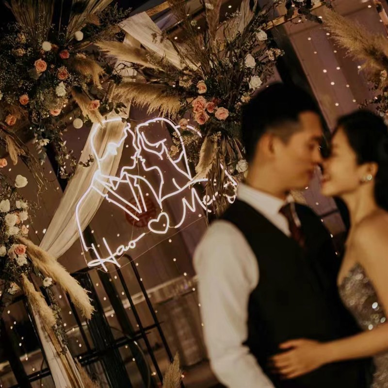 婚庆婚礼场景布置情侣剪影发光头像发光logo定制舞台装饰霓虹灯
