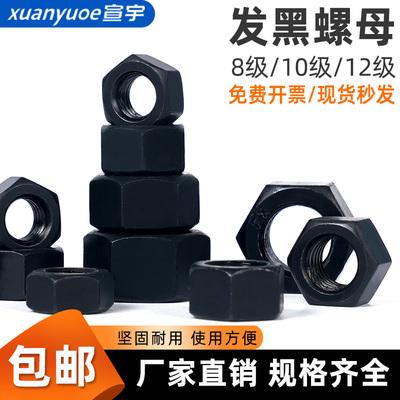 高强度发黑六角螺母GB6170黑色8级10级12级六角螺丝帽大全M5-M48