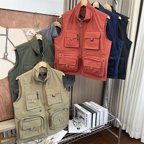 立体多口袋!夏季男士外贸钓鱼登山透气户外防水工装立领马甲背心