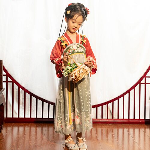 茗楠之家国潮儿童古装汉服女童秋季长袖唐装小女孩复古中国风襦裙