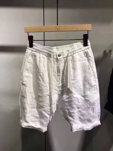 复古亚麻料五分裤男夏季宽松纯色休闲裤大码棉麻短裤薄款沙滩中裤
