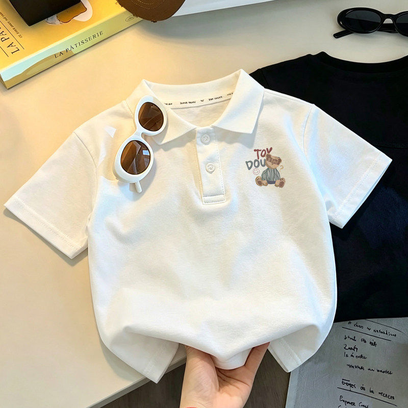 卡通白色短袖纯棉童POLO衫图片