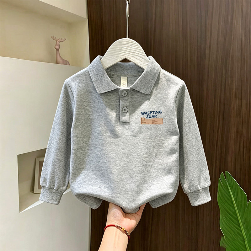 儿童POLO衫新款纯棉POLO领长袖T恤男女童春秋百搭打底衫翻领上衣