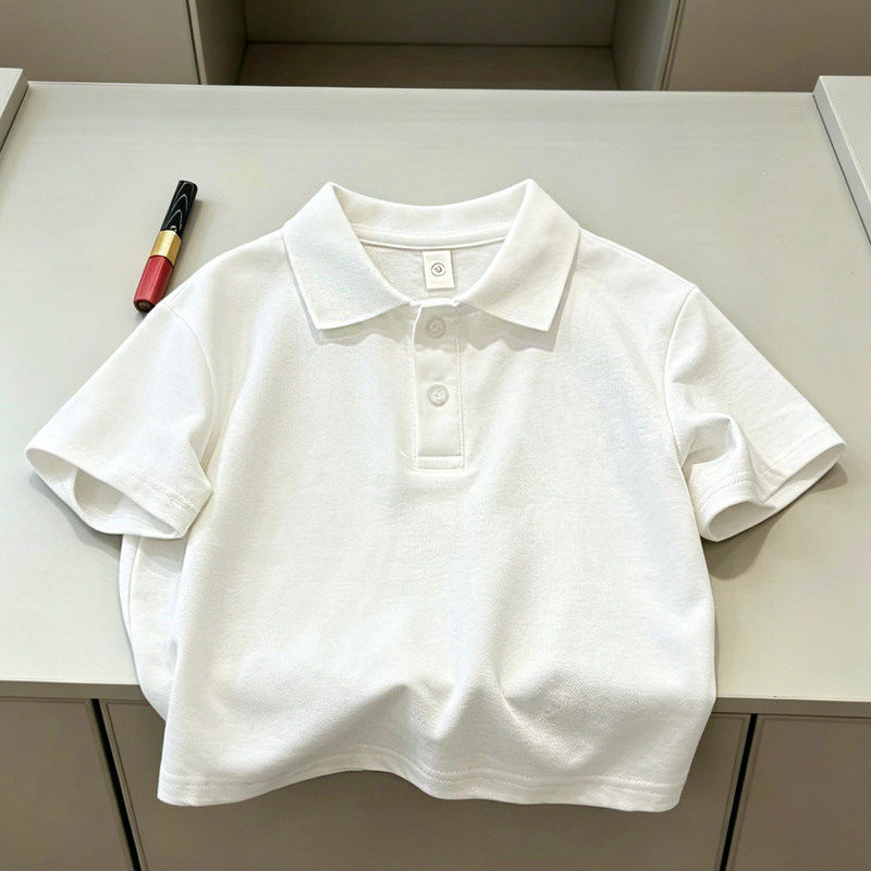 夏季儿童polo衫白色短袖男童纯棉翻领上衣学生休闲纯色女童POLO衣