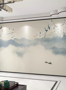 定制中式花鸟墙贴电视背景墙壁纸卧室墙纸客厅影视墙布8D壁画壁布