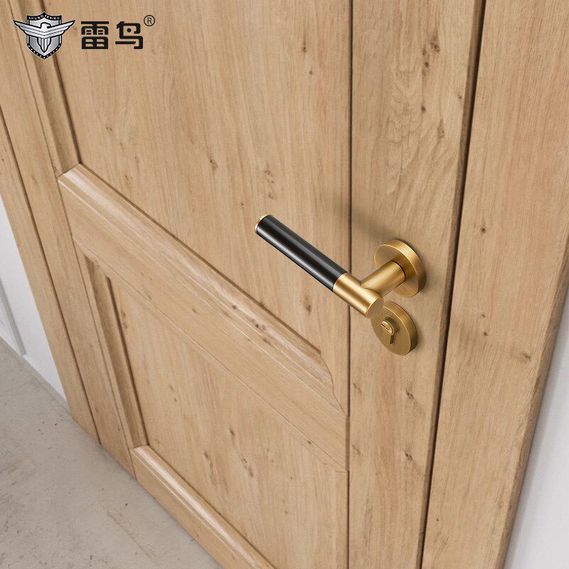 雷鸟美式桃木复古门把手黄铜卧室通用轻法式分体房间门锁中古执手