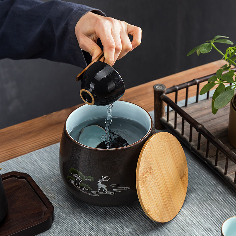 茶渣缸废水桶茶洗大小号建水杯洗日式陶瓷禅意水盂家用茶道配件
