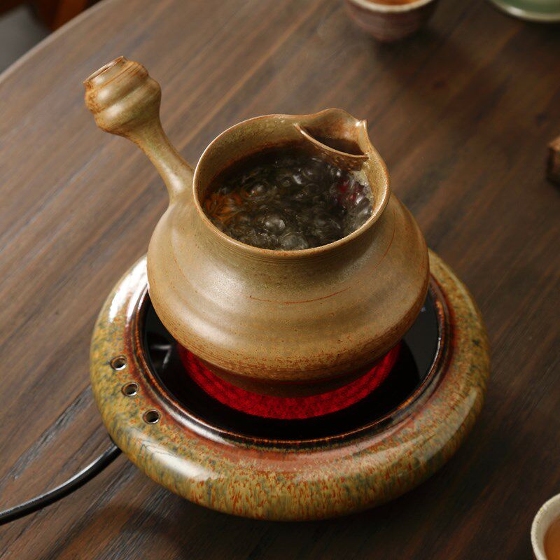 明德园侧把柴烧釉窑变红泥古法围炉煮茶器罐罐茶壶手工家用电陶炉
