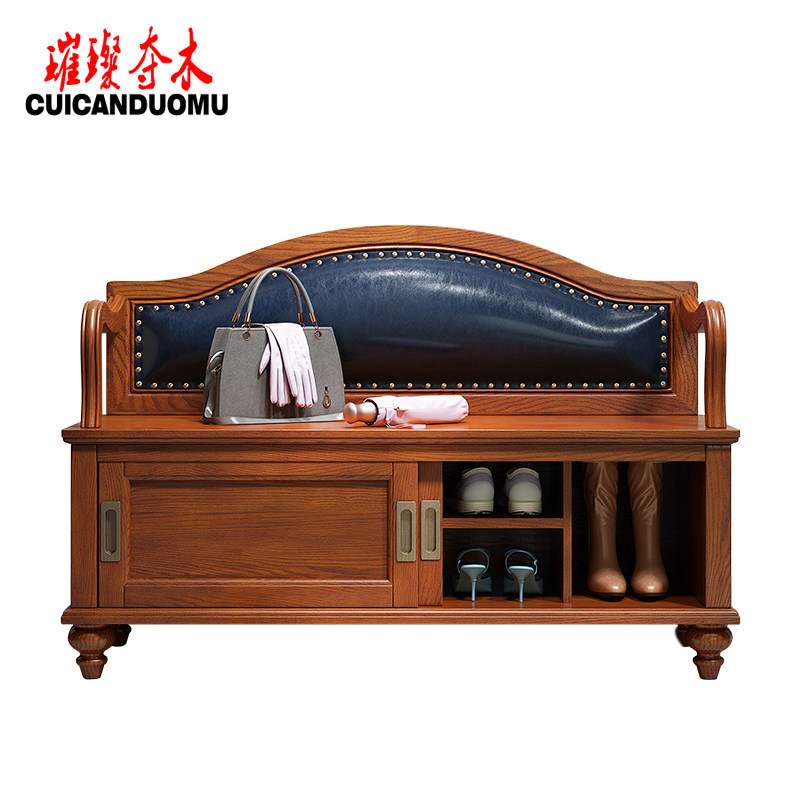 美式实木换鞋凳鞋柜欧式家用门口穿鞋凳进门可坐式储物收纳凳入户