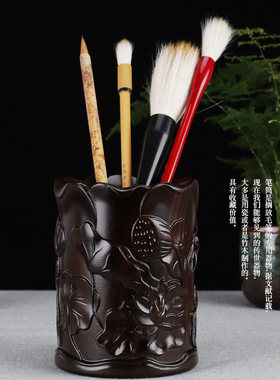 黑梓木笔筒创意雕刻木质笔筒中国风实木钢笔毛笔收纳筒办公室桌面