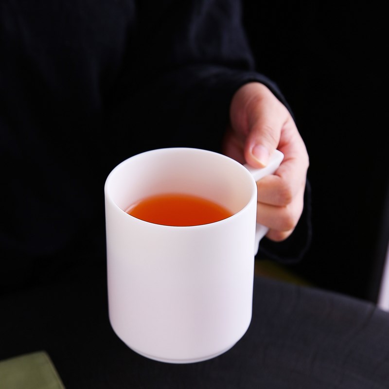陶瓷泡茶杯子带盖办公室泡茶杯素烧羊脂玉过滤杯虑茶杯子定制logo