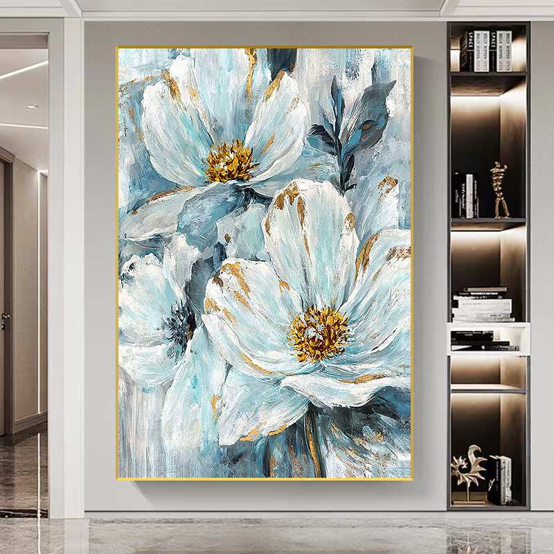 手绘金箔花卉油画肌理轻奢入户客厅挂画高级感过道走廊玄关装饰画