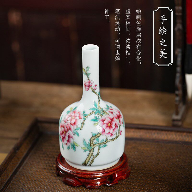 景德镇陶瓷器小花瓶中式摇铃尊小号工艺品摆件客厅桌面装饰品瓷瓶