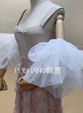 抹胸婚纱长袖子新娘手套白色婚纱礼服蓬蓬拍照造型遮手臂手袖臂袖