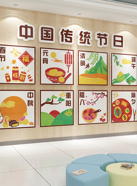 传统节日幼儿园墙面装饰成品班级文化主题墙贴画走廊过道楼梯环创