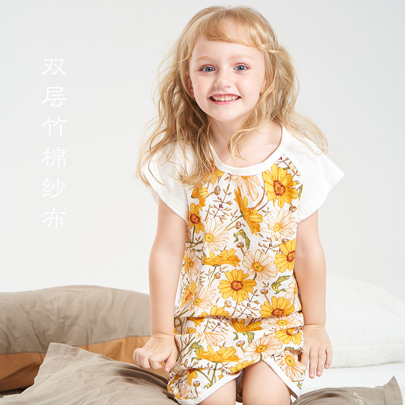 非常柔软~亲子竹棉纱布家居服 宝宝夏季睡袋亲肤透气睡衣妈妈睡裙
