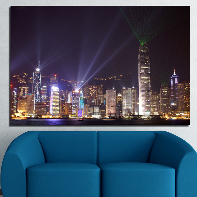 香港夜景大尺寸无框画 城市全景巨幅装饰画 定做酒吧卡拉ok背景画