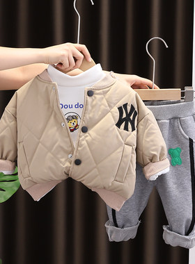 宝宝冬装套装男童加绒加厚三件套2022冬季婴幼儿外出服棉衣1-3岁4