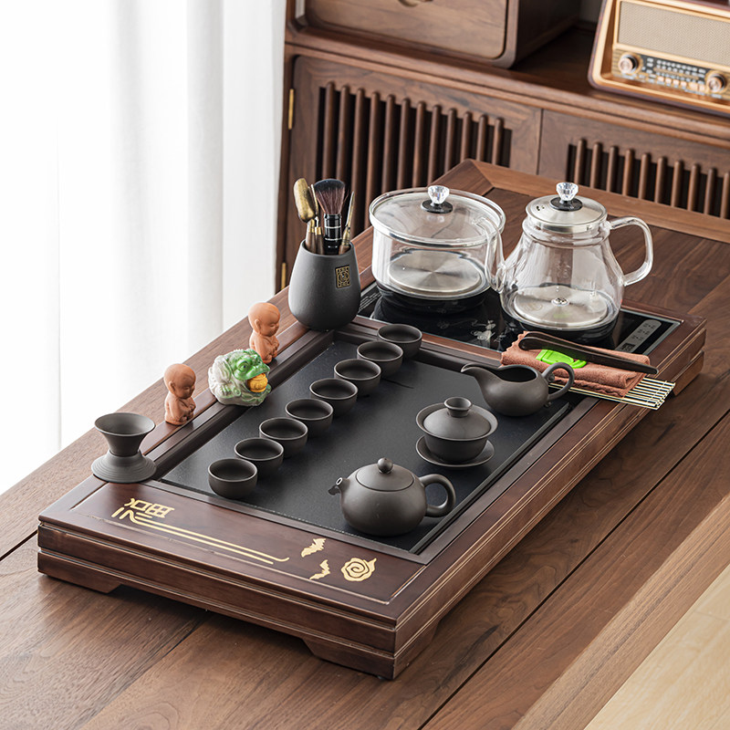 紫砂茶具套装家用客厅简约实木茶盘烧水壶整套一体功夫茶海全自动