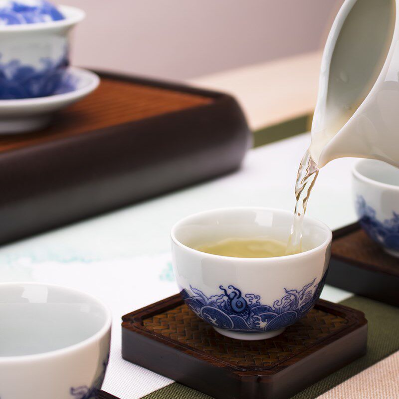 青花功夫茶具山水纠结莲套装
