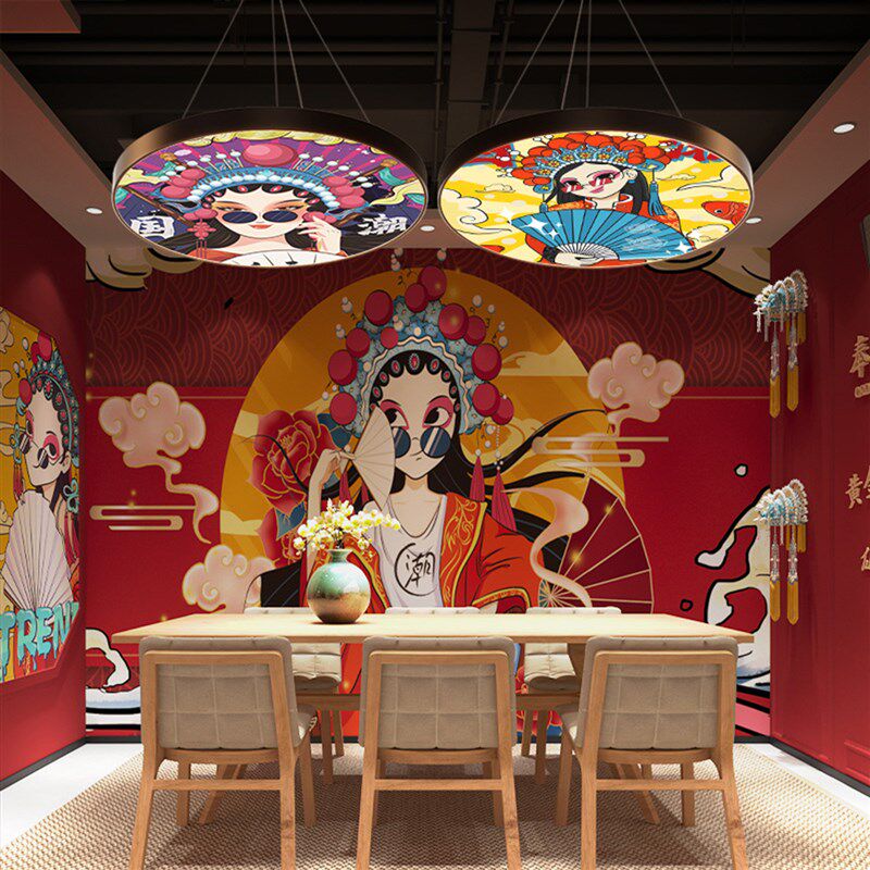 国潮风吊灯北京火锅店专用网红烧烤店装饰脸谱餐厅走廊灯创意京剧
