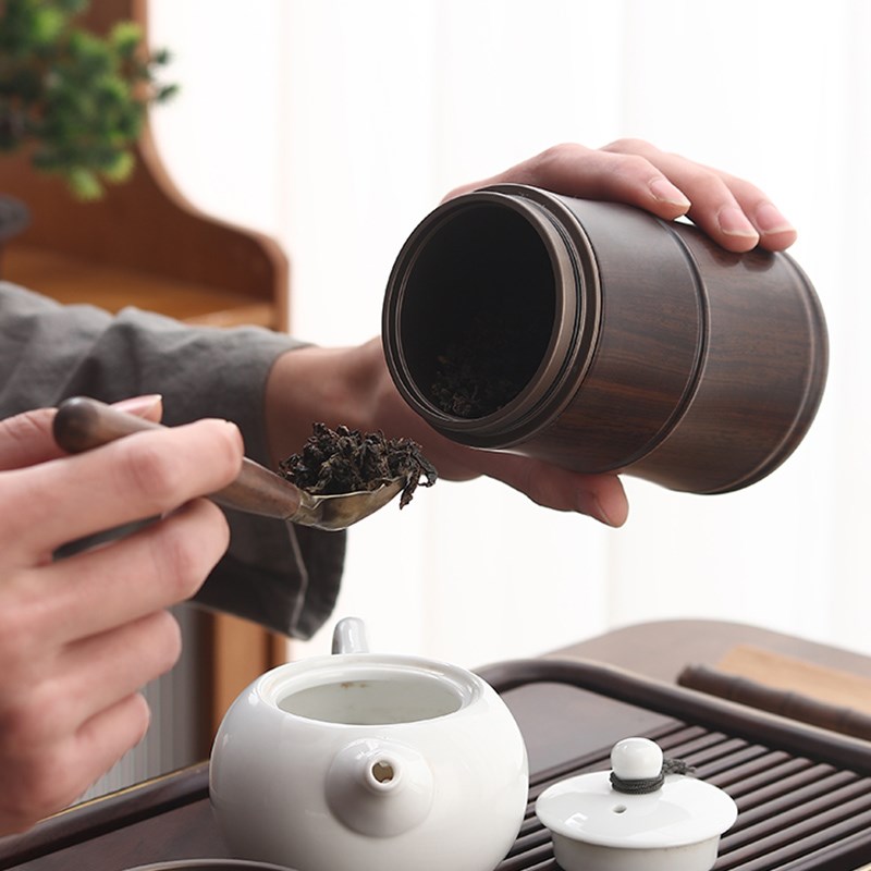 黑檀实木茶叶罐精品家用金属密封罐便携旅行储茶罐小号高档存茶罐