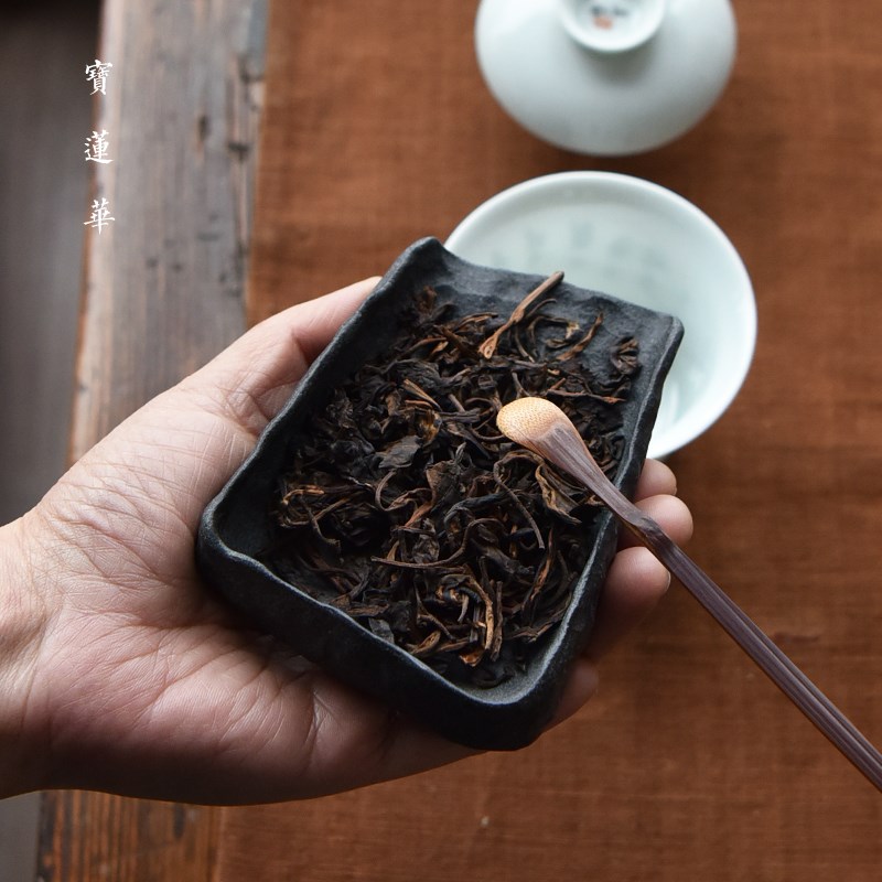 方斗手工捶纹天然乌金石茶则 中式茶道石器 复古赏茶荷茶匙拨茶勺