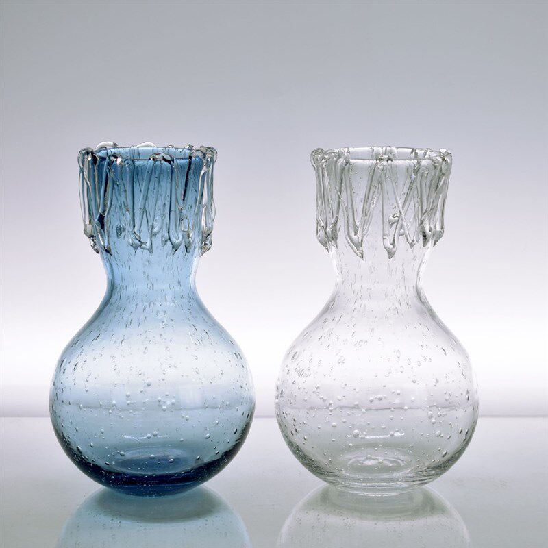 浅蓝色透明气泡波浪花水滴口手工玻璃花瓶水养插花器家居装饰摆件