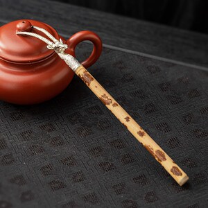 哲明 湘妃竹壶叉手工合金银壶盖叉防烫夹子铁壶叉茶具叉子茶配件