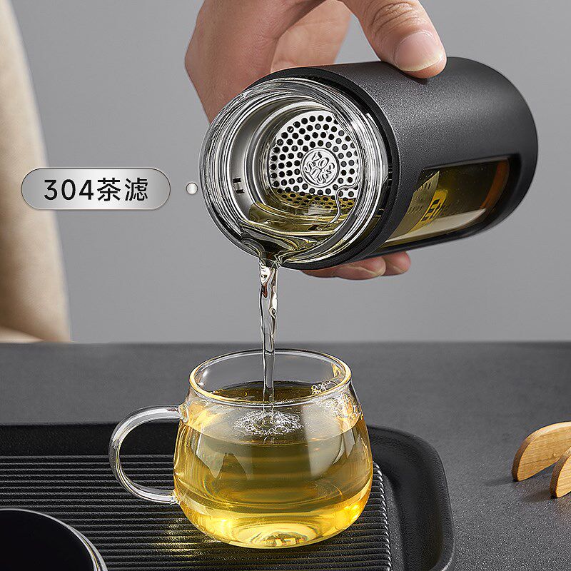 起凡水杯玻璃杯双层水杯显示温度2025新款便携耐摔泡茶水分离杯子