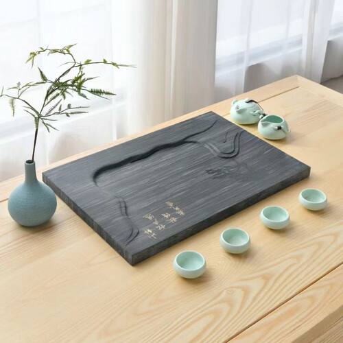 乌金石茶盘 整块天然石头 中式茶台木纹石 茶台小石头55x37可定制