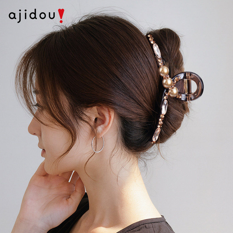 AJIDOU阿吉豆珍珠抓夹高级感鲨鱼夹水晶发卡半扎发夹子后脑勺发饰