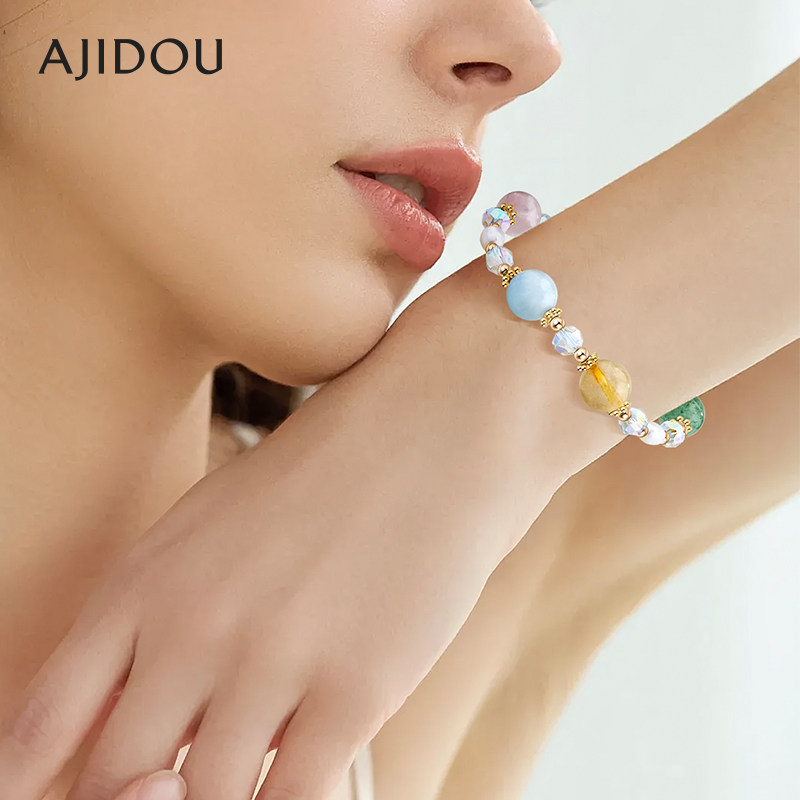 AJIDOU阿吉豆手链女时尚珍珠水晶手串彩色多巴胺夏日缤纷串珠手饰