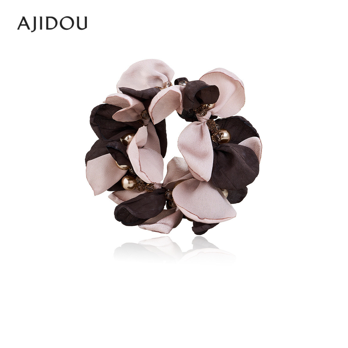 AJIDOU阿吉豆发饰拼色花朵发绳扎头发头绳气质珍珠高弹力马尾发圈