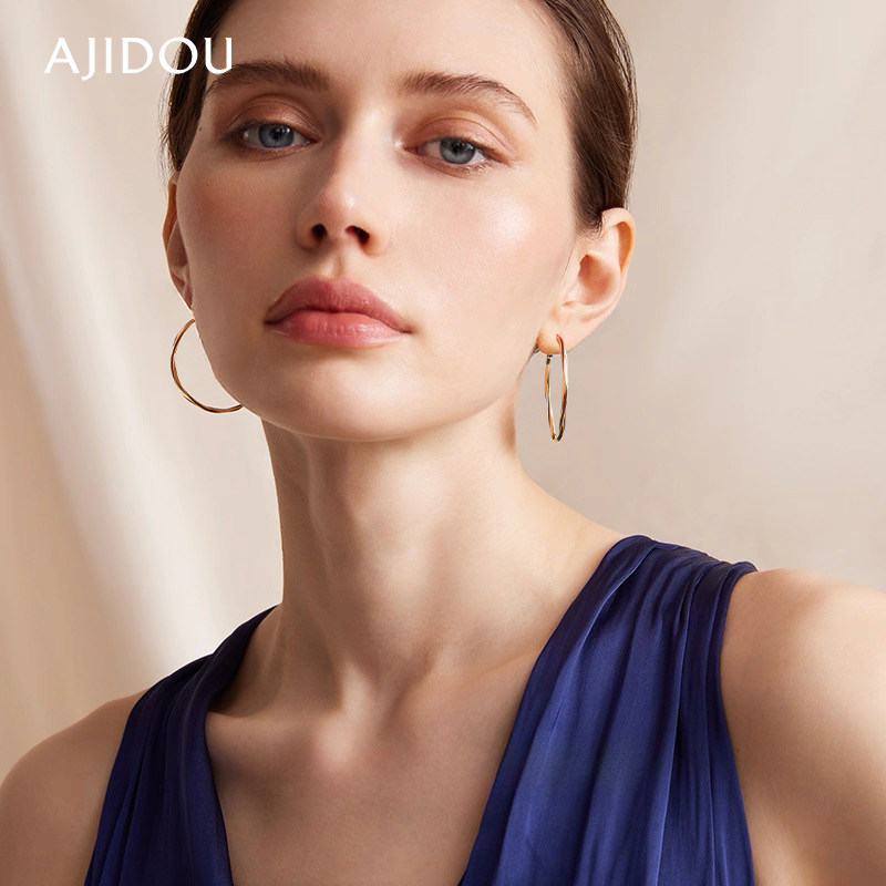 AJIDOU阿吉豆耳饰女圆环圈圈耳钉S925银针大耳环莫比乌斯素圈耳圈