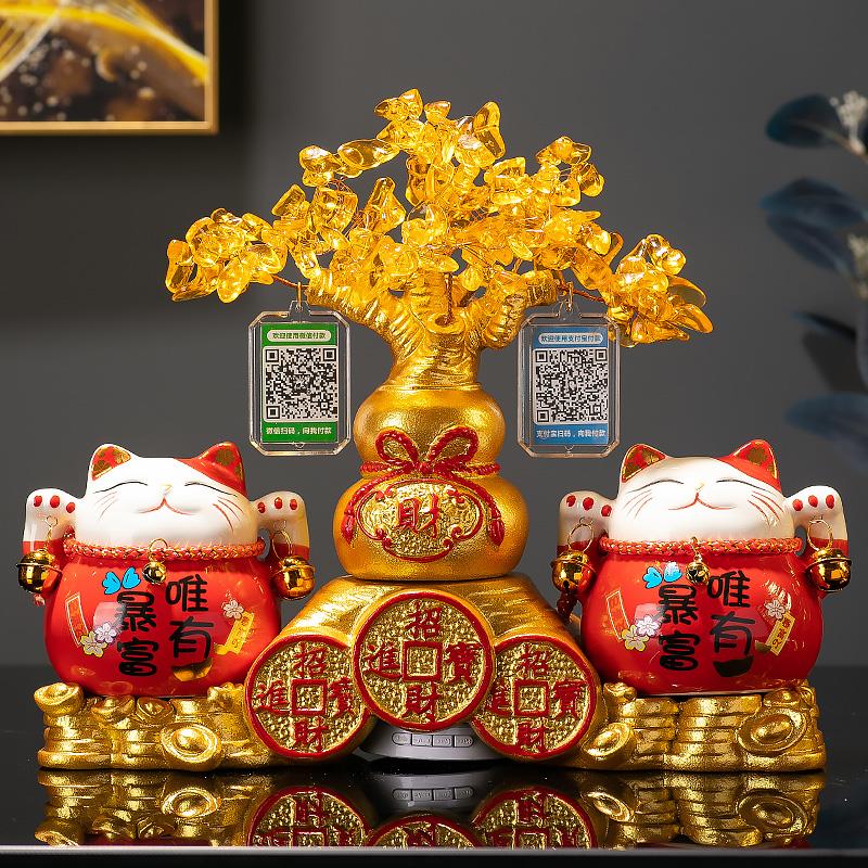 创意网红招财猫新店开业送礼摆件收钱二维码开店礼物收银台装饰品