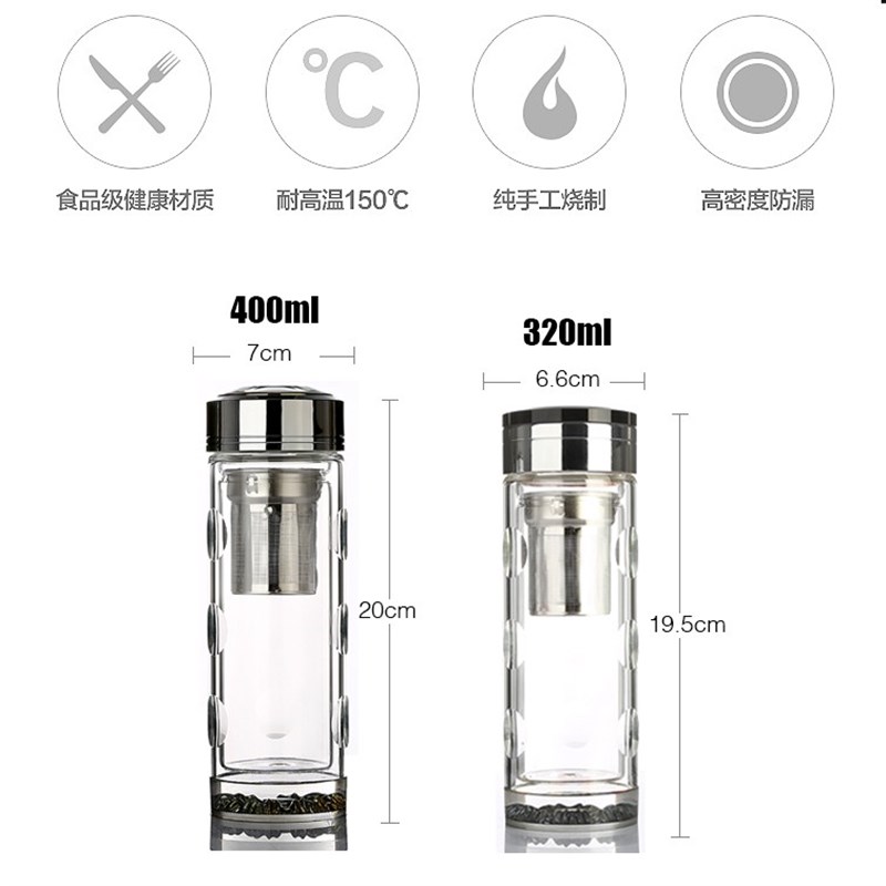 茶水分离商务双层水晶杯温度计微保暖水杯男女过滤玻璃办公礼品杯