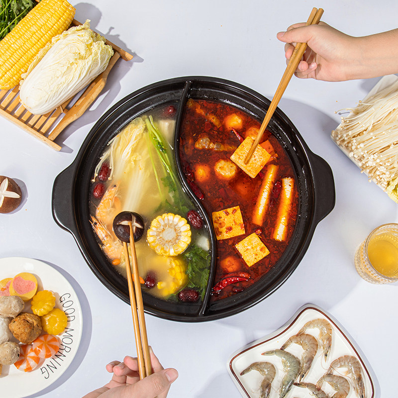鸳鸯锅砂锅火锅串串香专用陶瓷汤锅家用电陶炉明火干烧锅商用涮锅