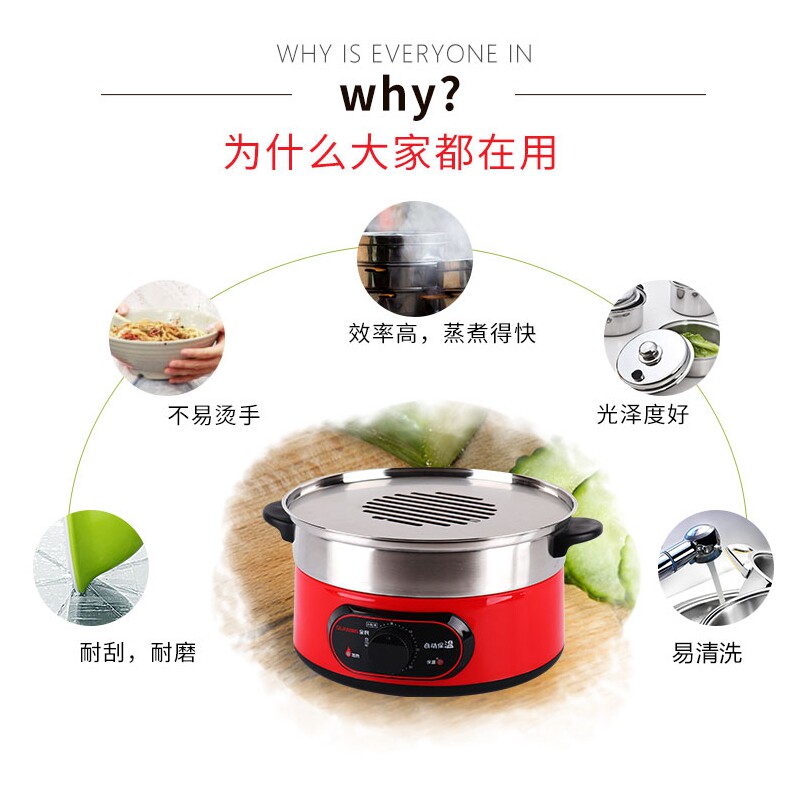 沙县小吃蒸锅蒸锅蒸饺锅蒸笼底锅蒸饺子小笼包电蒸锅防干烧功能