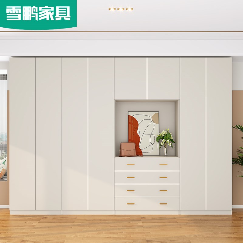 家用卧室网红柜子简约免漆板大小户型大衣柜到顶衣橱墙柜定制6A14