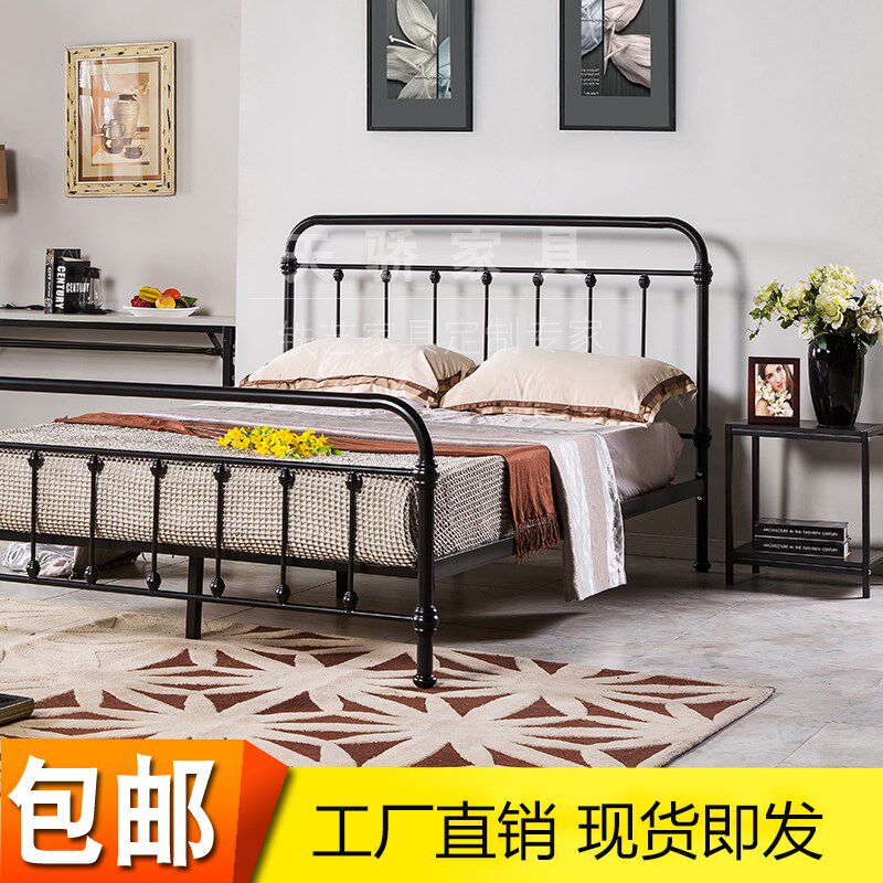 天骄家具美式铁艺床双人床铁架床环保儿童床公寓床可定制铁床